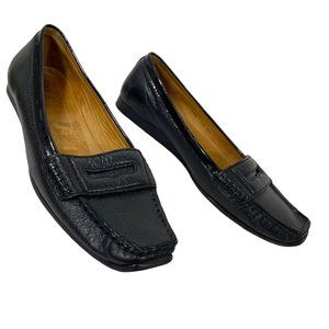 Cole Haan Black Leather Penny Loafers with Moccasin Style